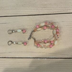 Pink and green bead earrings and matching bracelet